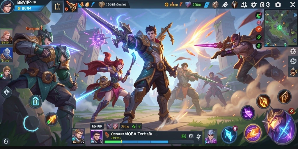 Gameplay mendebarkan B8VIP dalam pertempuran MOBA yang intens.