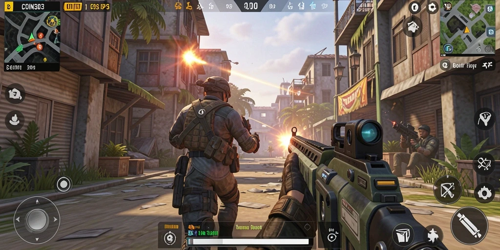 Tampilan gameplay COIN303 yang menegangkan di arena tempur.