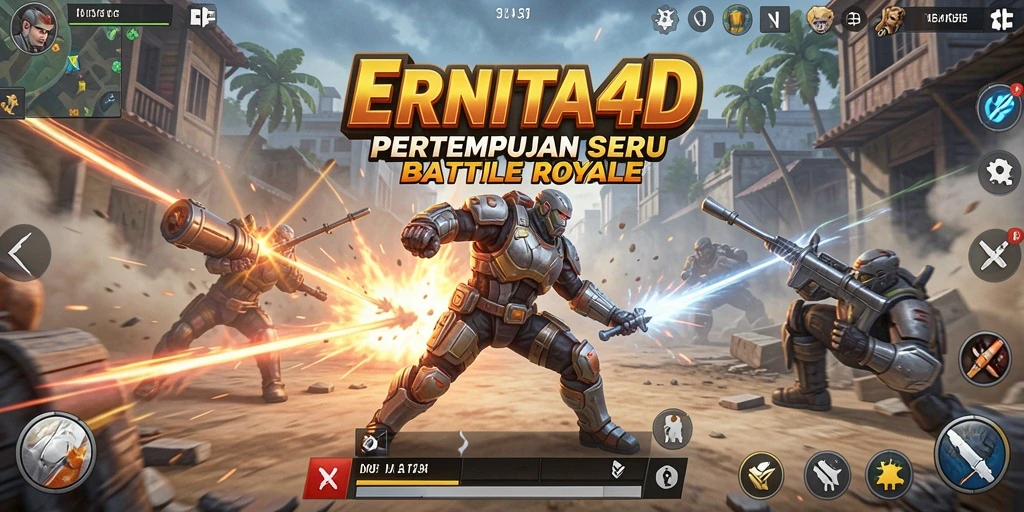 Tangkapan layar utama ERNITA4D menampilkan aksi pertempuran yang intens di arena Battle Royale.