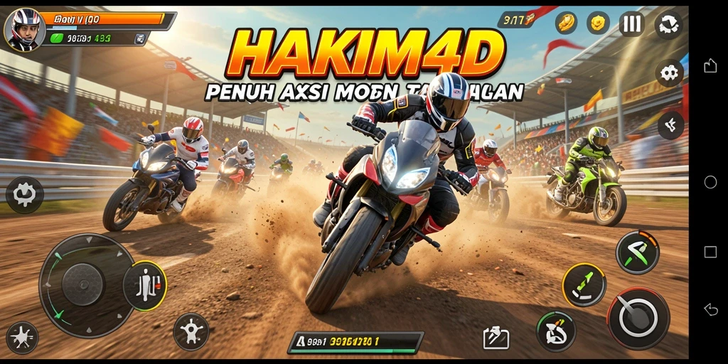 Tampilan gameplay HAKIM4D yang mendebarkan saat balapan motor.