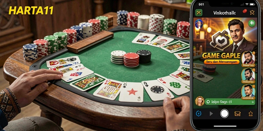 Tangkapan layar HARTA11 menampilkan gameplay Gaple yang seru dan interaktif.
