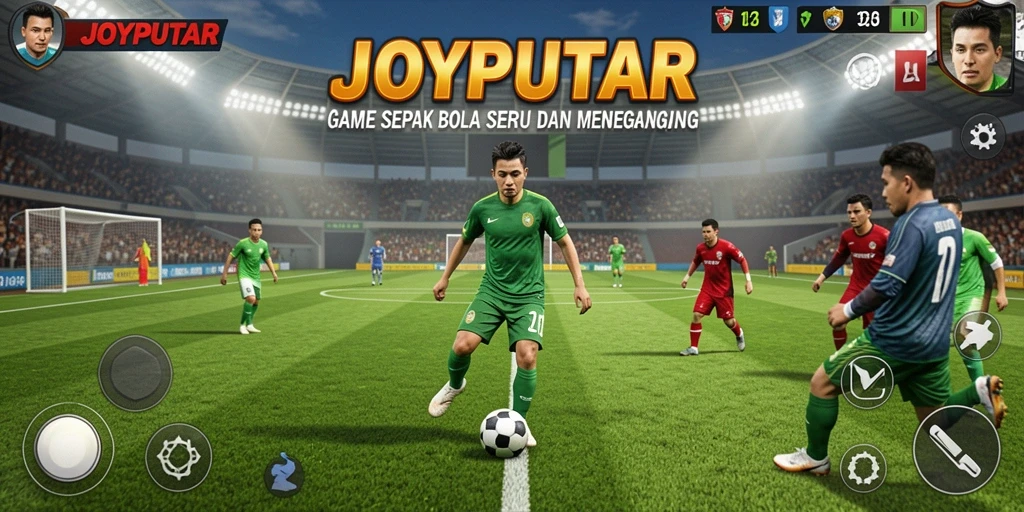Tampilan gameplay seru dalam JOYPUTAR yang menampilkan aksi sepak bola