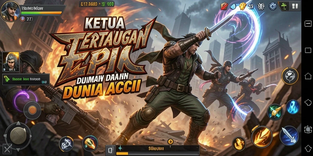 Screenshot utama KETUA menampilkan aksi pertempuran yang intens.