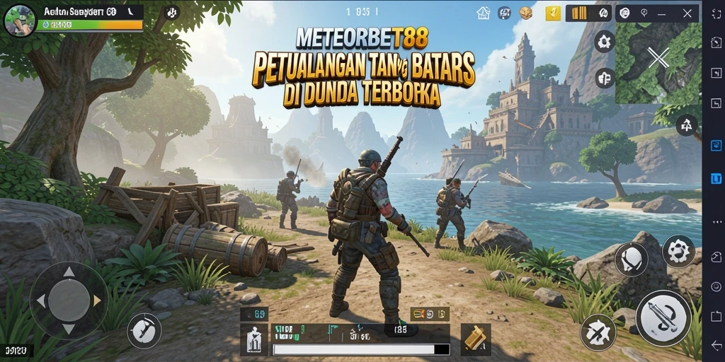 Tangkapan layar gameplay METEORBET88 menampilkan petualangan seru di dunia terbuka yang luas.