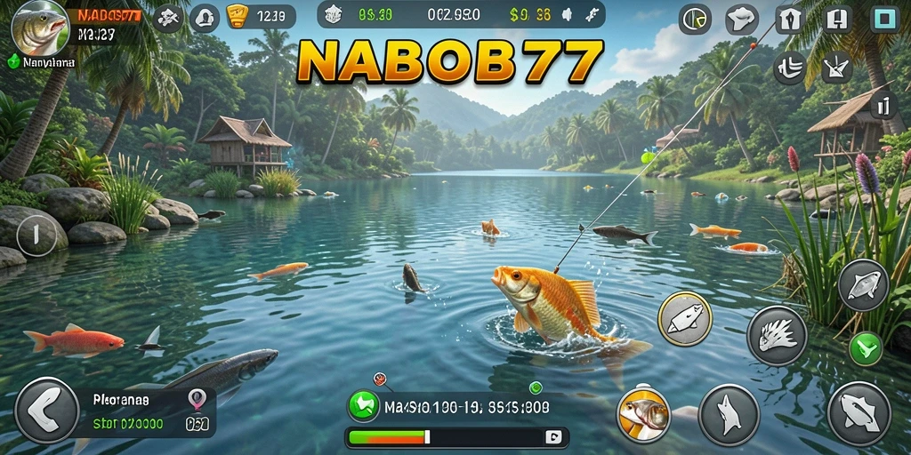 Screenshot layar utama NABOB77 dengan tampilan gameplay memancing yang menarik.