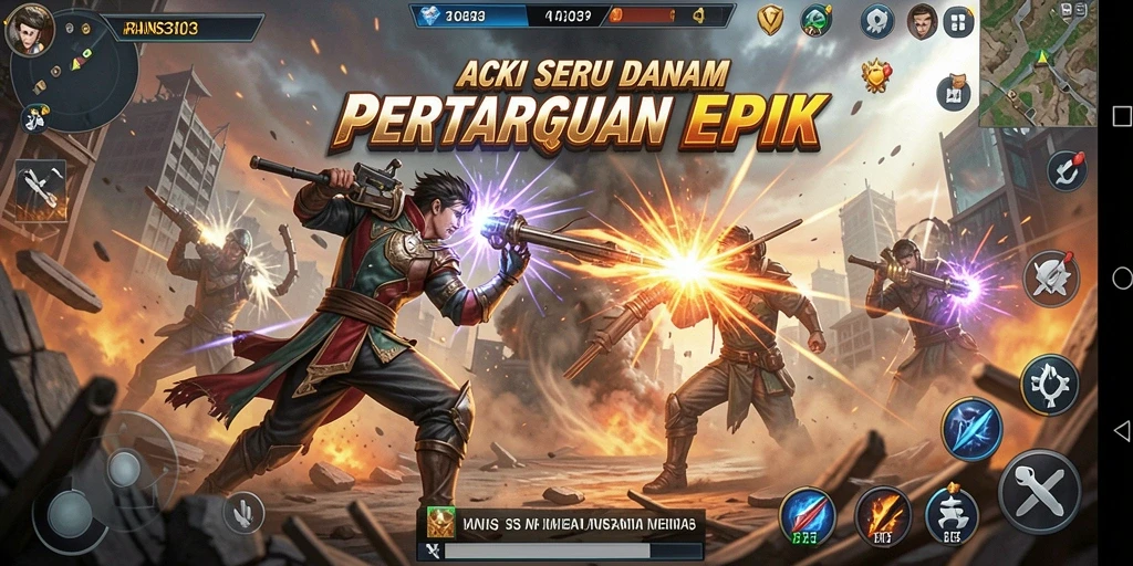 Screenshot gameplay RANS303 menampilkan aksi pertarungan yang menegangkan.