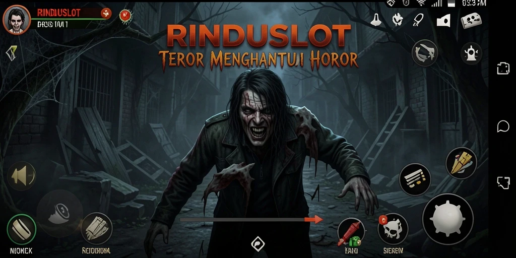 Screenshot RINDUSLOT menunjukkan pemain menghadapi makhluk menyeramkan dalam kegelapan.