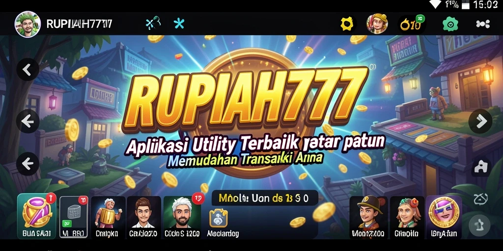 Tampilan utama aplikasi RUPIAH777 dengan fitur transaksi keuangan.