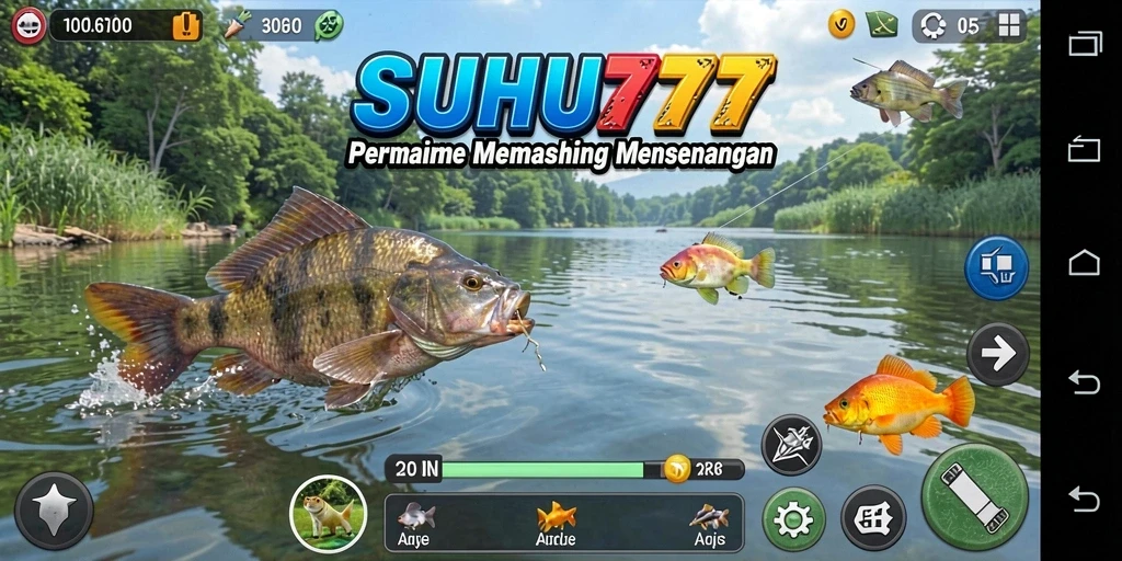Screenshot gameplay SUHU777 dengan pemandangan memancing yang memukau.